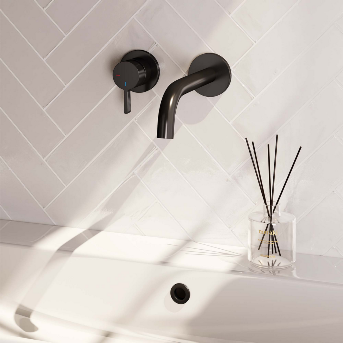 Brauer Edition 5-S-083-B1-65 inbouw wastafelmengkraan met gebogen uitloop en rozetten model E2 mat zwart