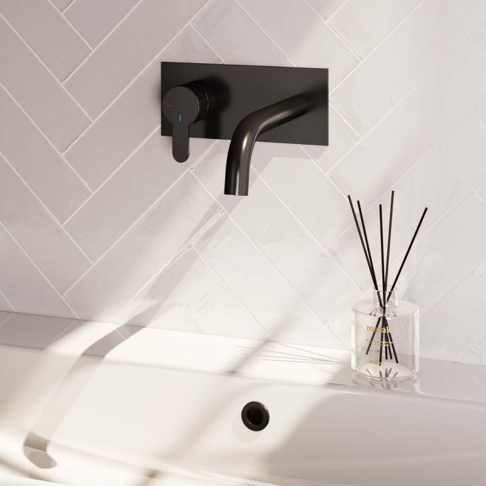 Brauer Edition 5-S-083-B4 inbouw wastafelmengkraan met gebogen uitloop en afdekplaat model D2 mat zwart