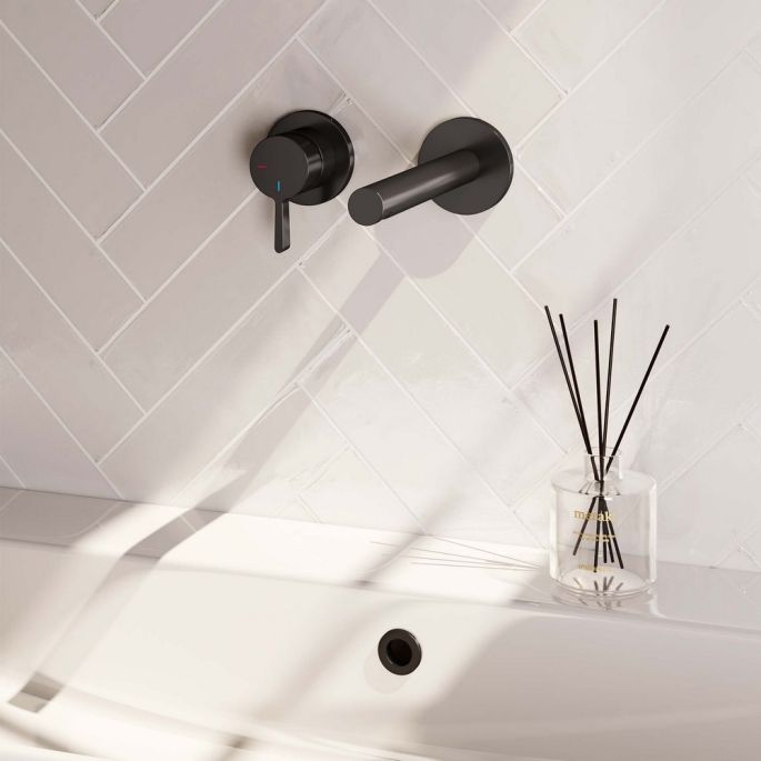 Brauer Edition 5-S-083-S1-65 inbouw wastafelmengkraan met rechte uitloop en rozetten model E2 mat zwart