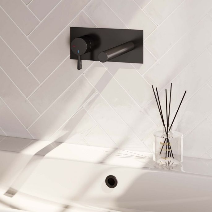Brauer Edition 5-S-083-S1 inbouw wastafelmengkraan met rechte uitloop en afdekplaat model E2 mat zwart