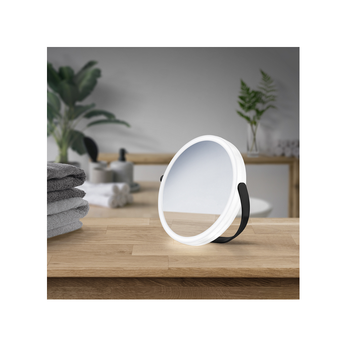 Smedbo Outline FB444 reisspiegel met led verlichting 1x en 7x mat zwart