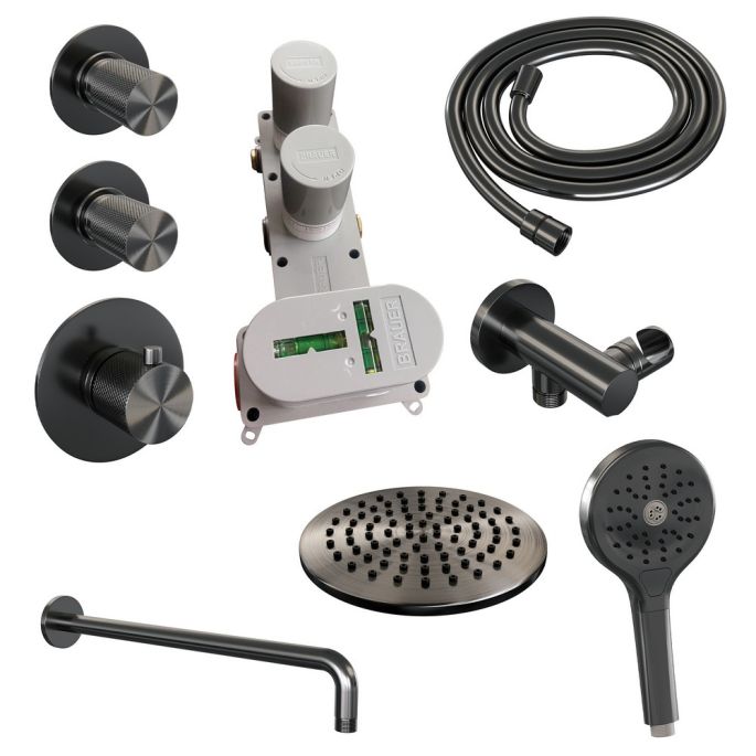 Brauer Carving 5-GM-105 thermostatische inbouw regendouche SET 09 gunmetal geborsteld PVD