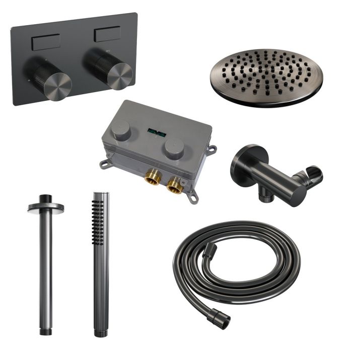 Brauer Carving 5-GM-188 thermostatische inbouw regendouche met drukknoppen SET 53 gunmetal geborsteld PVD