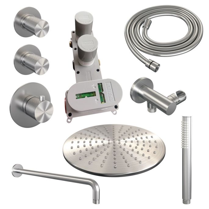 Brauer Carving 5-NG-100 thermostatische inbouw regendouche SET 04 RVS geborsteld PVD