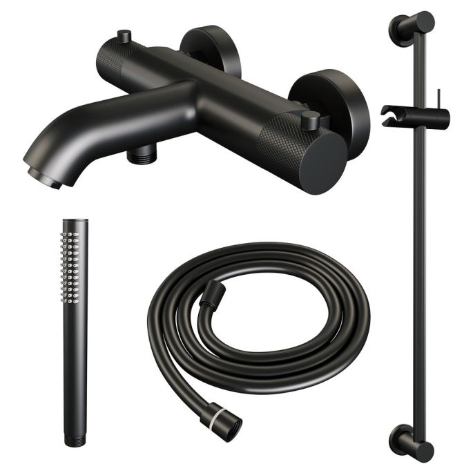 Brauer Carving 5-S-085-1 opbouw baddouche thermostaatkraan SET 01 mat zwart