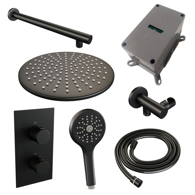 Brauer Carving 5-S-128 thermostatische inbouw regendouche 3-weg omstelling SET 32 mat zwart