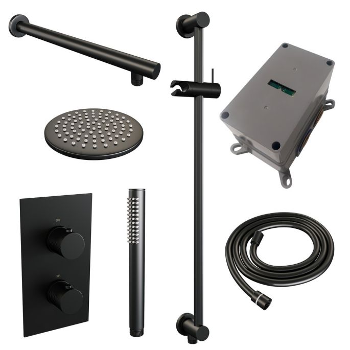 Brauer Carving 5-S-133 thermostatische inbouw regendouche 3-weg omstelling SET 37 mat zwart