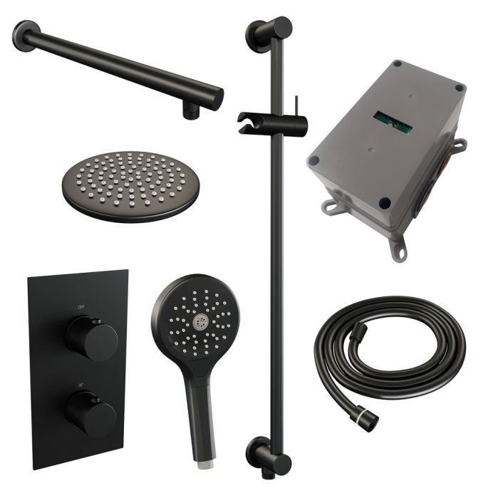 Brauer Carving 5-S-139 thermostatische inbouw regendouche 3-weg omstelling SET 43 mat zwart