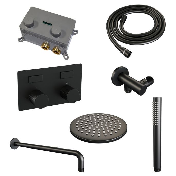 Brauer Carving 5-S-186 thermostatische inbouw regendouche met drukknoppen SET 51 mat zwart
