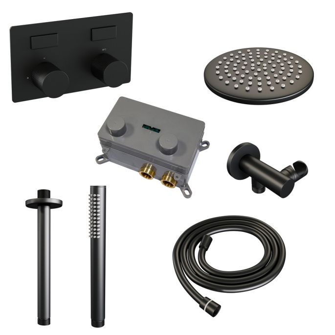 Brauer Carving 5-S-188 thermostatische inbouw regendouche met drukknoppen SET 53 mat zwart