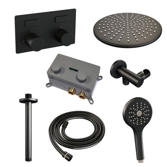 Brauer Carving 5-S-195 thermostatische inbouw regendouche met drukknoppen SET 60 mat zwart