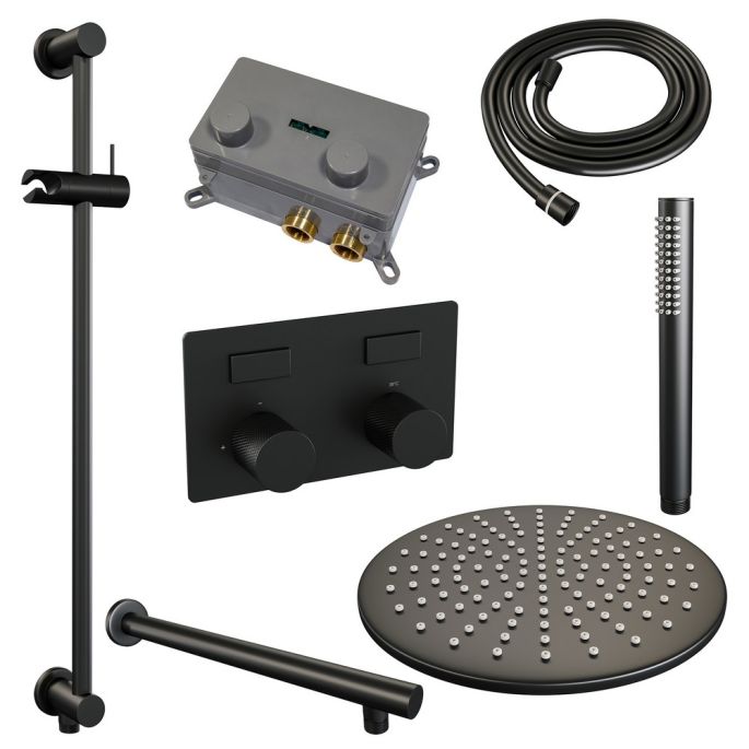 Brauer Carving 5-S-197 thermostatische inbouw regendouche met drukknoppen SET 62 mat zwart