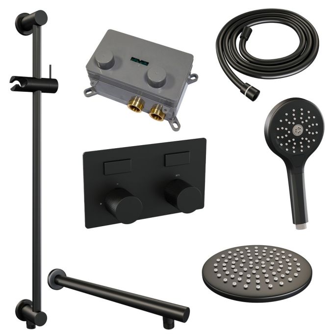 Brauer Carving 5-S-202 thermostatische inbouw regendouche met drukknoppen SET 67 mat zwart