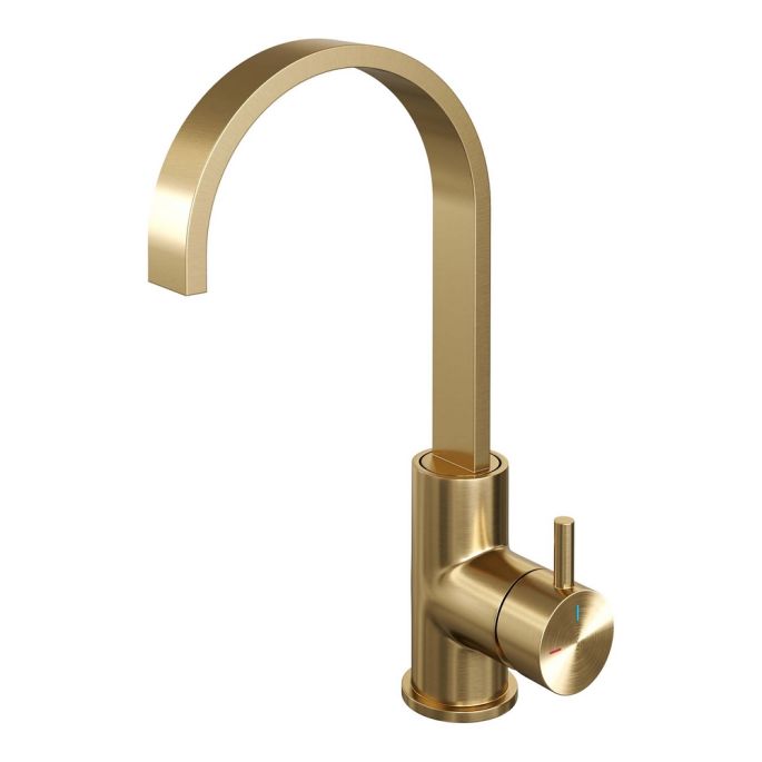 Brauer Edition 5-GG-003-S2 hoge opbouw wastafelmengkraan met draaibare platte uitloop model B goud geborsteld PVD