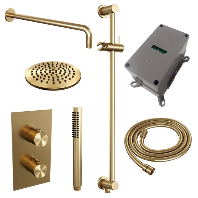Brauer Edition 5-GG-062 thermostatische inbouw regendouche 3-weg omstelling SET 39 goud geborsteld PVD