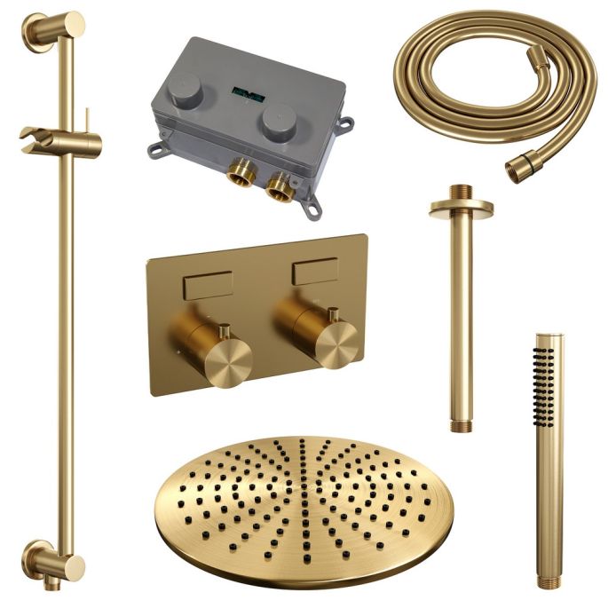 Brauer Edition 5-GG-177 thermostatische inbouw regendouche met drukknoppen SET 66 goud geborsteld PVD