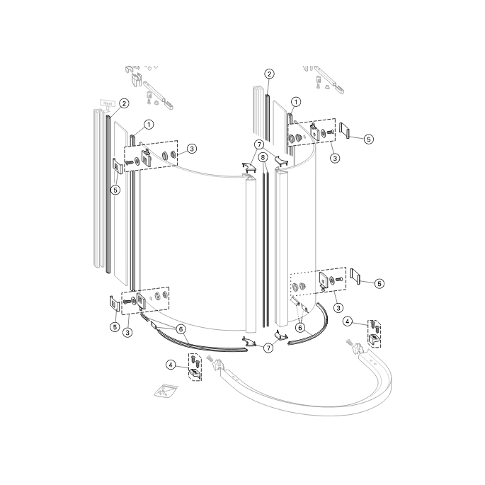 Huppe 1002, 054805 set afvoerprofielen voor 4-delige halfronde douchewand