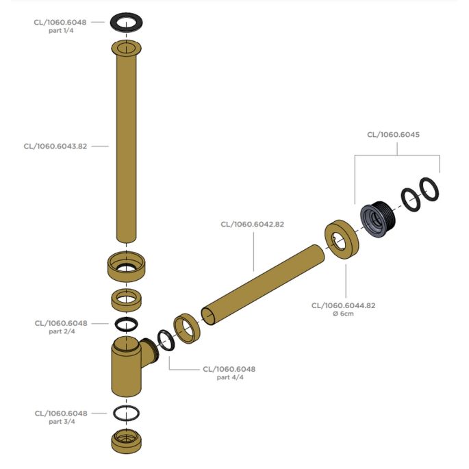Clou CL1060604282 muurbuis 200mm ø25mm t.b.v. Mini Suk sifon goud geborsteld PVD