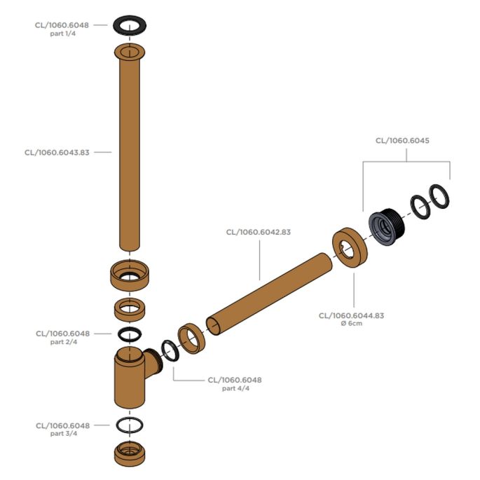 Clou CL1060604283 muurbuis 200mm ø25mm t.b.v. Mini Suk sifon brons geborsteld PVD