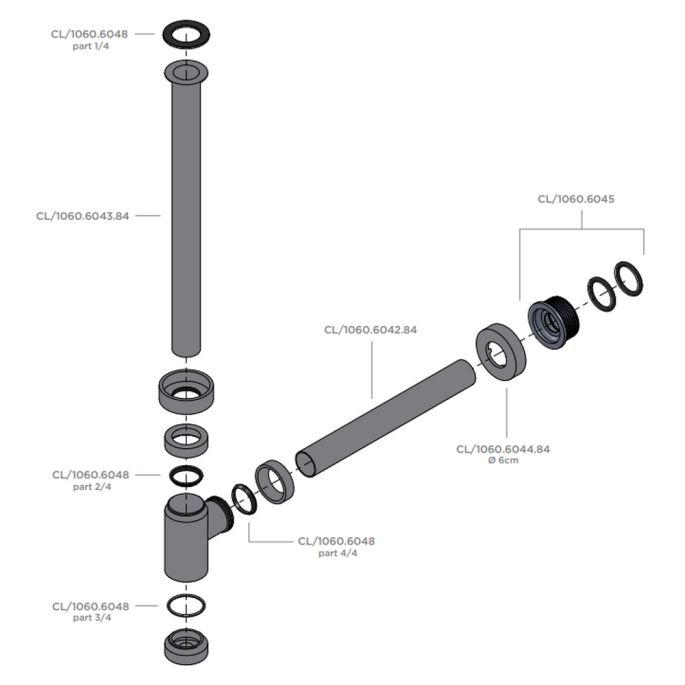Clou CL1060604384 buis met kraag 300mm ø25mm t.b.v. Mini Suk sifon gunmetal geborsteld PVD