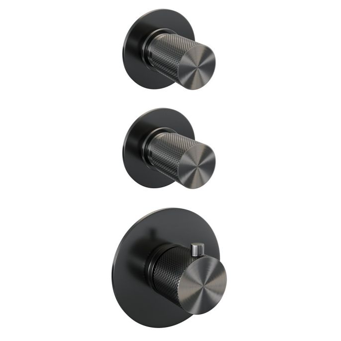 Brauer Carving 5-GM-120 thermostatische inbouw regendouche SET 24 gunmetal geborsteld PVD