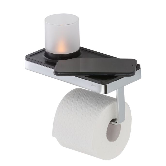 Geesa Frame 918889-02-06 toiletrolhouder met planchet en (LED-licht) houder chroom/ zwart