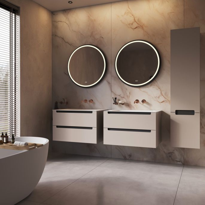 Phantom Mirrors Serie 003 003.80.80 ronde LED spiegel op zwart frame, 80 cm met directe led rondom