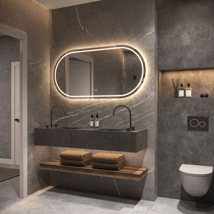 Phantom Mirrors Serie 005 005.120.70 ovaal rechte LED spiegel, 120x70 cm met directe en indirecte led rondom