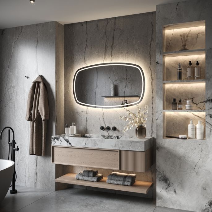 Phantom Mirrors Serie 007 007.140.74 Deens ovale LED spiegel, 140x74 cm met directe en indirecte led rondom