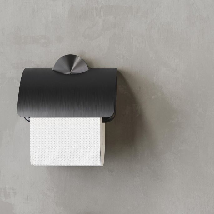 Geesa Opal Brushed Metal Black 917208-09 toiletrolhouder met klep zwart metaal geborsteld
