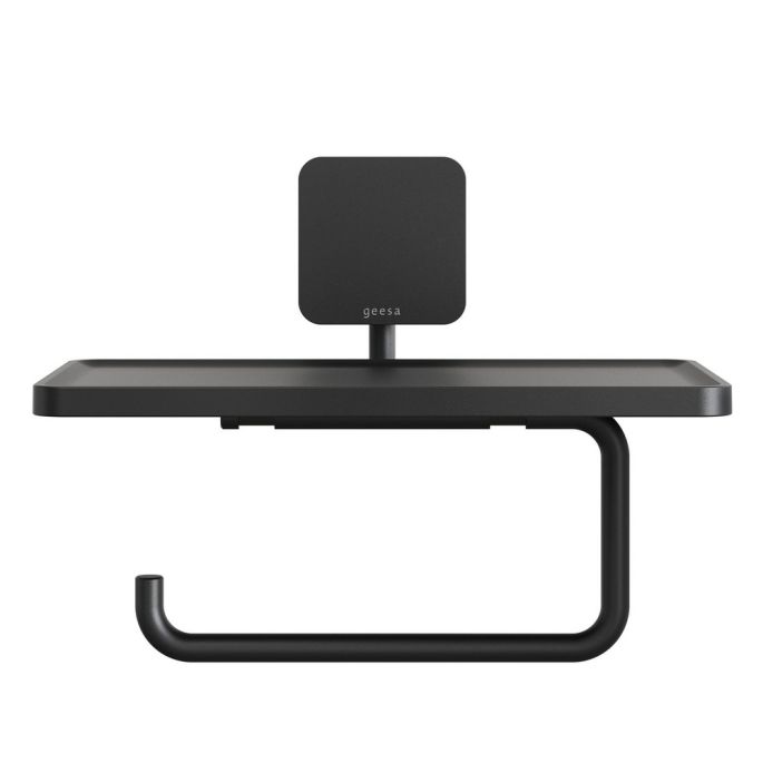 Geesa Topaz Black 917924-06-A toiletrolhouder met planchet zwart