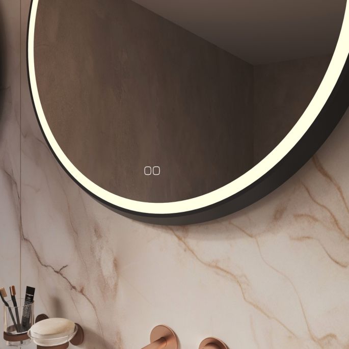 Phantom Mirrors Serie 003 003.60.60 ronde LED spiegel op zwart frame, 60 cm met directe led rondom