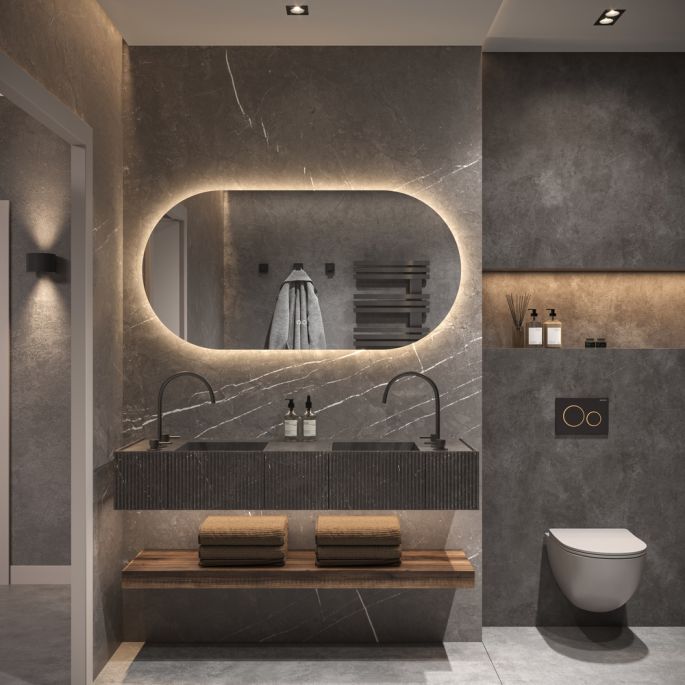 Phantom Mirrors Serie 005 005.100.70 ovaal rechte LED spiegel, 100x70 cm met directe en indirecte led rondom