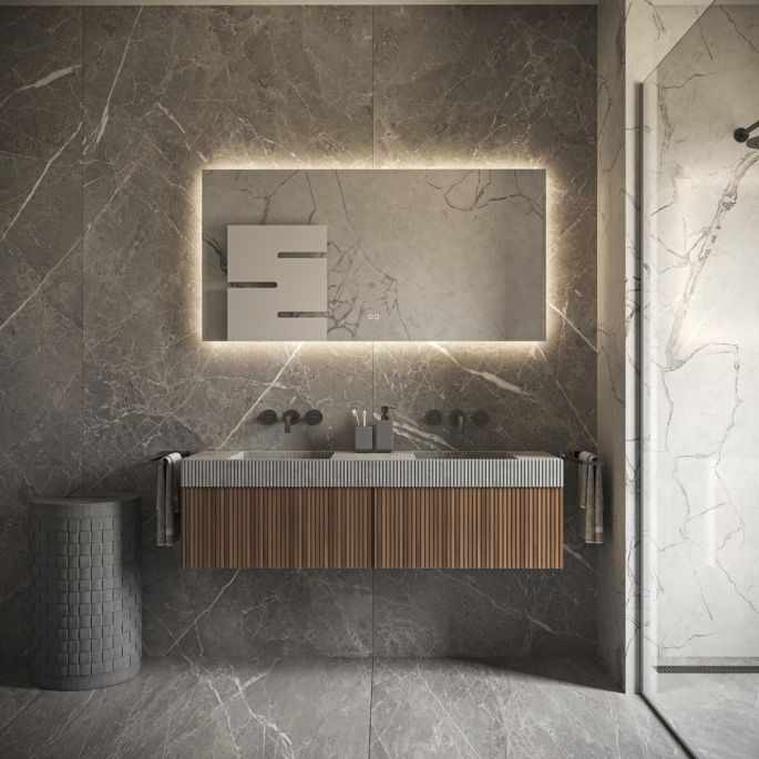 Phantom Mirrors Serie 001 001.80.70 rechthoekige LED spiegel, 80x70 cm met directe en indirecte led rondom