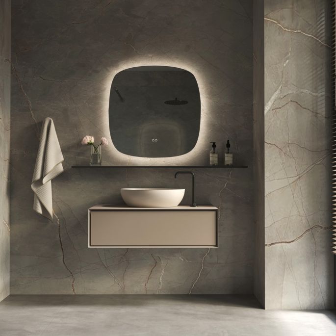 Phantom Mirrors Serie 006 006.60.60 Deens ovale LED spiegel, 60x60 cm met directe en indirecte led rondom