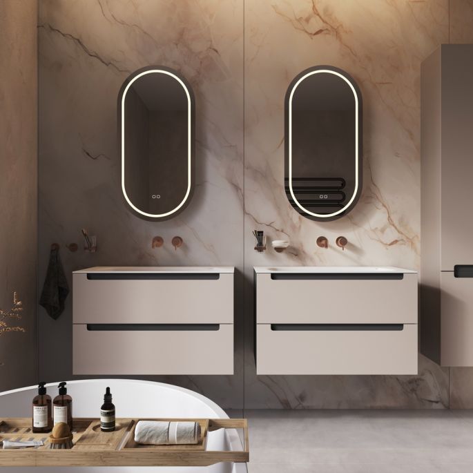 Phantom Mirrors Serie 004 004.45.90 ovaal rechte LED spiegel, 45x90 cm met directe en indirecte led rondom