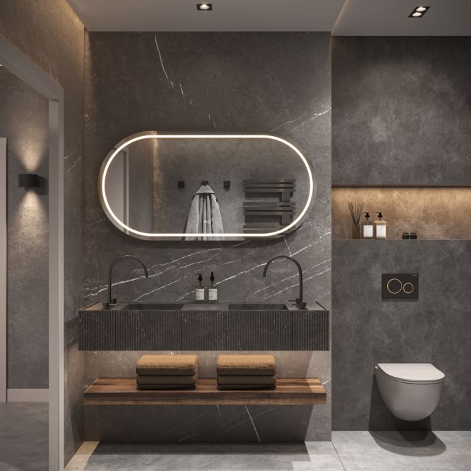 Phantom Mirrors Serie 005 005.120.70 ovaal rechte LED spiegel, 120x70 cm met directe en indirecte led rondom