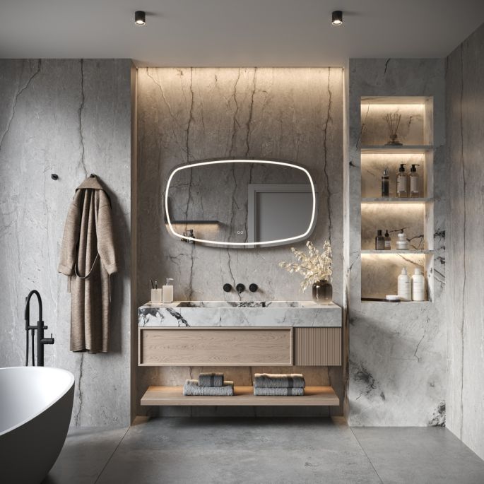 Phantom Mirrors Serie 007 007.140.74 Deens ovale LED spiegel, 140x74 cm met directe en indirecte led rondom