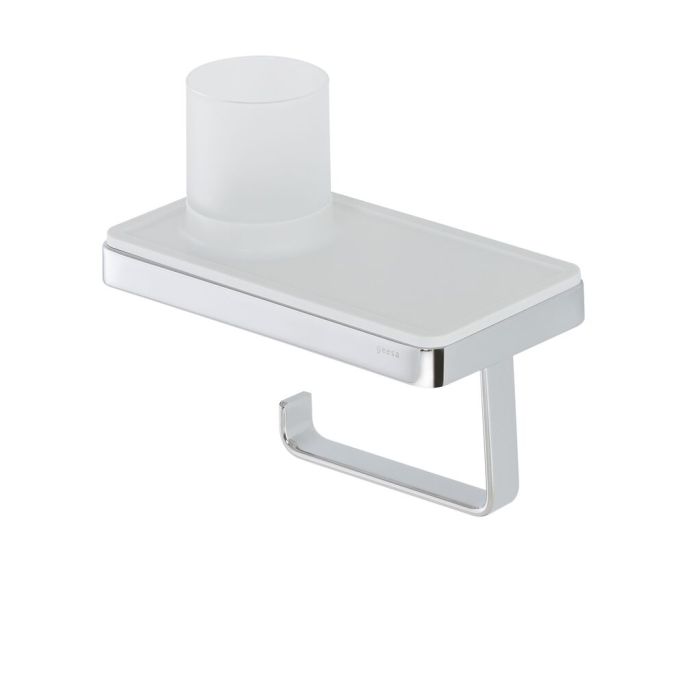 Geesa Frame 918889-02 toiletrolhouder met planchet en (LED-licht) houder chroom/ wit