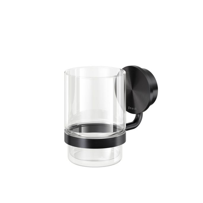 Geesa Opal Brushed Metal Black 917202-09 glashouder met glas zwart metaal geborsteld