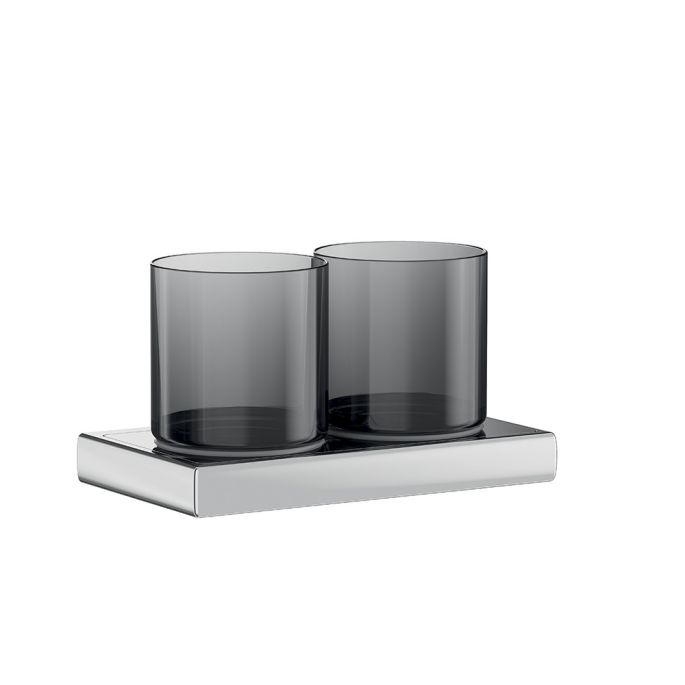 Inda Claire A7110FAC04 wandbekerhouder met twee glazen geborsteld nikkel/ fumé glas