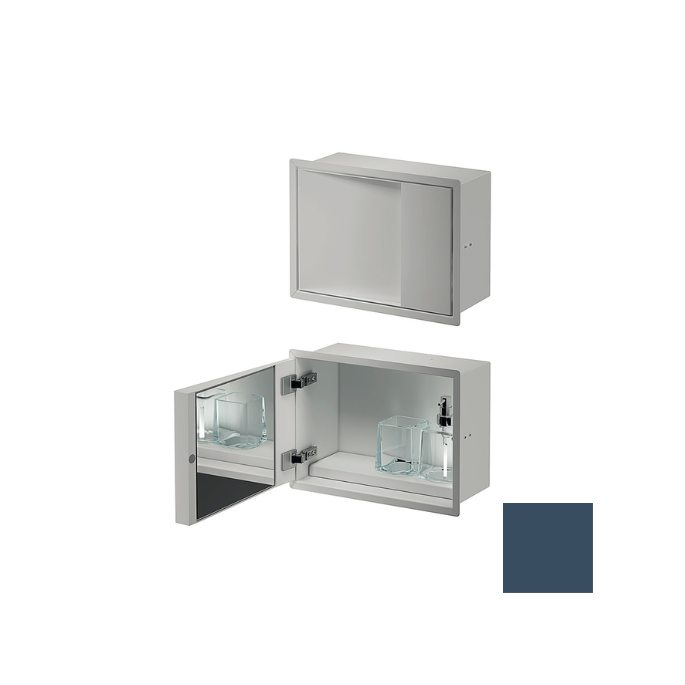 Inda MY Secret A80750BD inbouwnis met bekerhouder, zeepdispenser en spiegel 350x260mm mat blu denim