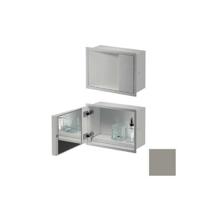 Inda MY Secret A80750PT inbouwnis met bekerhouder, zeepdispenser en spiegel 350x260mm mat platino