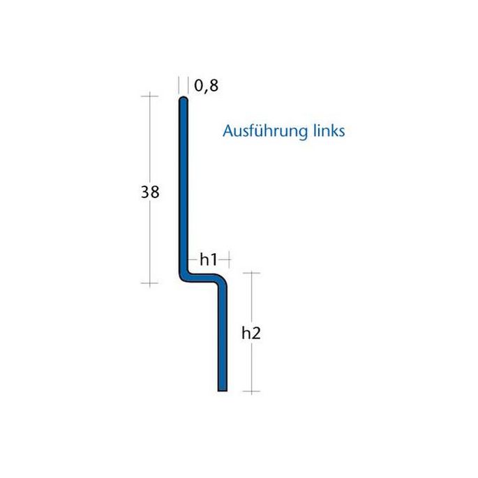 Blanke Aqua Keil Wand 846280B125L (8505) afsluitprofiel 1480x12,5x32mm links RVS geborsteld