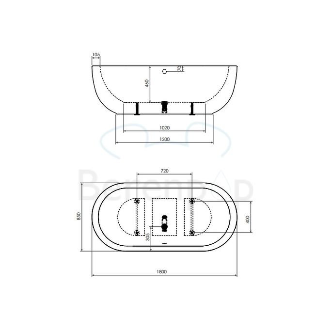 Clou InBe IB0540102 vrijstaand bad 180x85 acryl wit