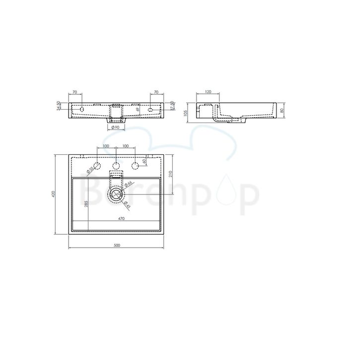 Clou Wash Me CL0213030 wastafel 50x42cm aluite wit
