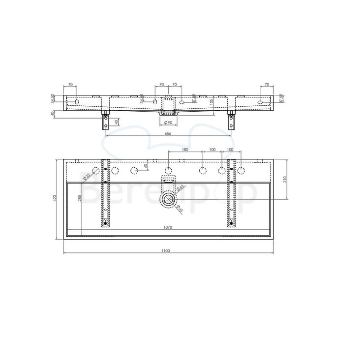 Clou Wash Me CL0213038 wastafel 110x42cm aluite wit