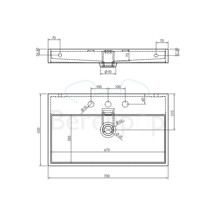 Clou Wash Me CL0230032 wastafel 70x42cm keramiek mat zwart