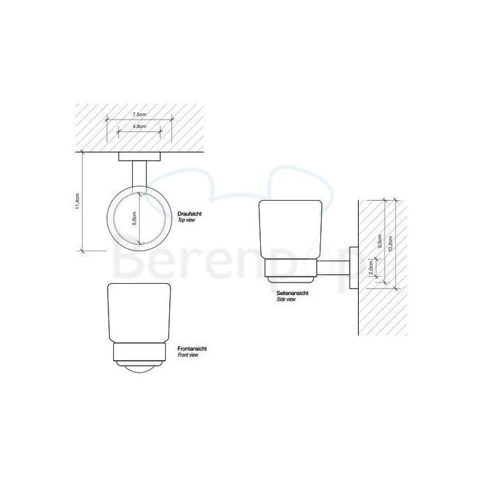 Decor Walther Basic 0530900 BA WMG glashouder wit gesatineerd glas/ chroom