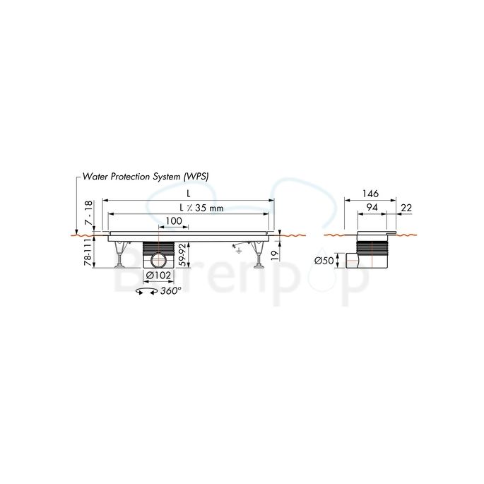 Easy Drain Multi TAF Wall EDMTAFW900 douchegoot 90cm zijuitloop